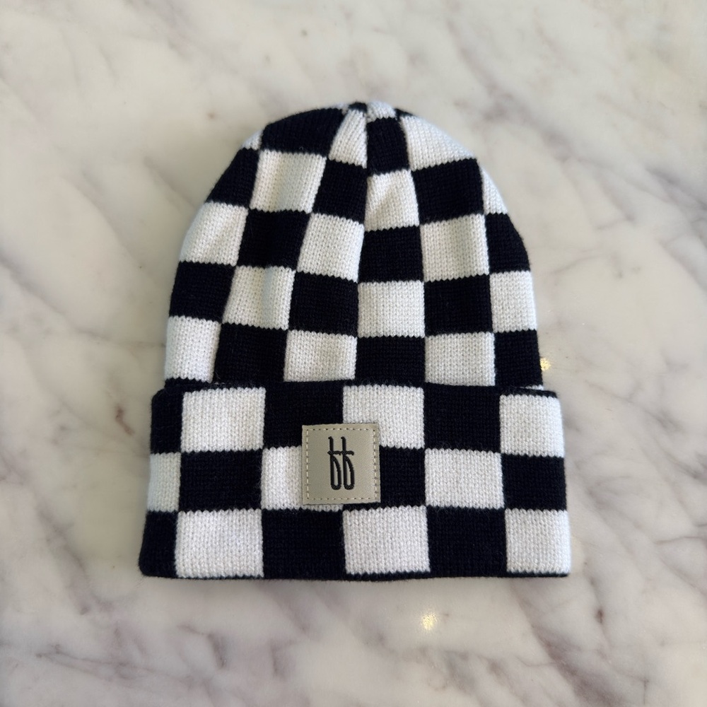 Kids Checkered Black and White Knit Beanie